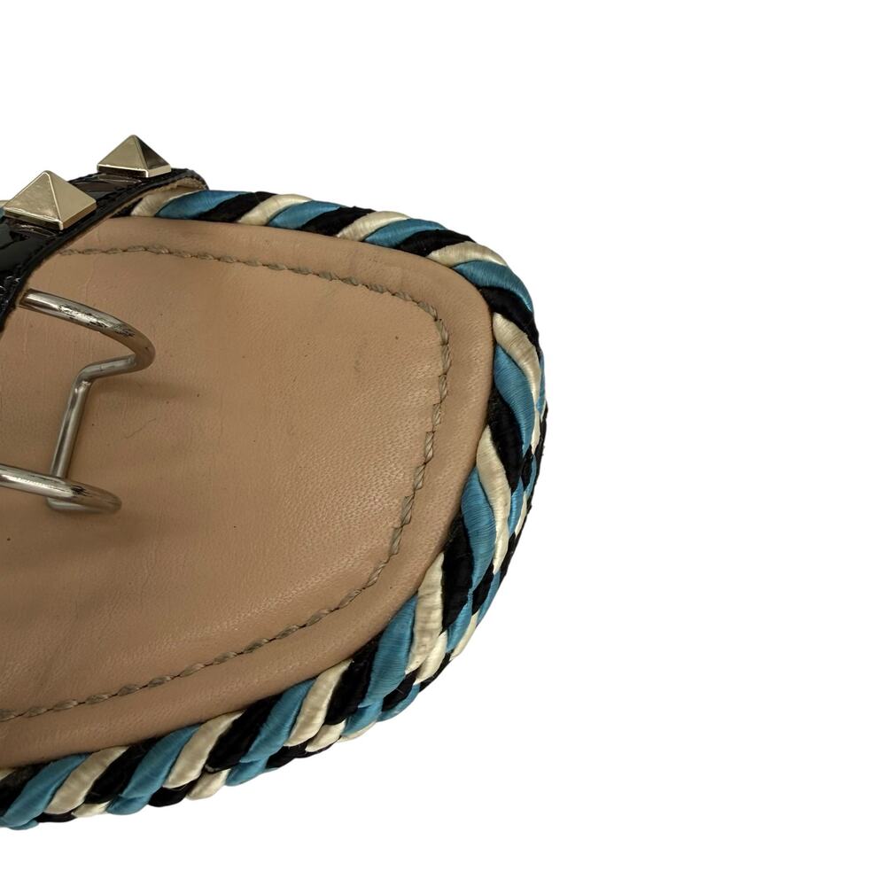 Valentino Rockstud Caged Leather Platform Sandals EU 40 Blue Braided - Picture 8 of 12